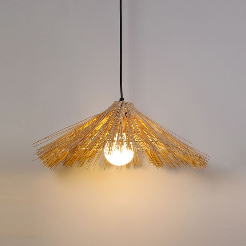 Asia Bamboo Down Pendant Hat Dining Room Hanging Ceiling Light with 1 Light