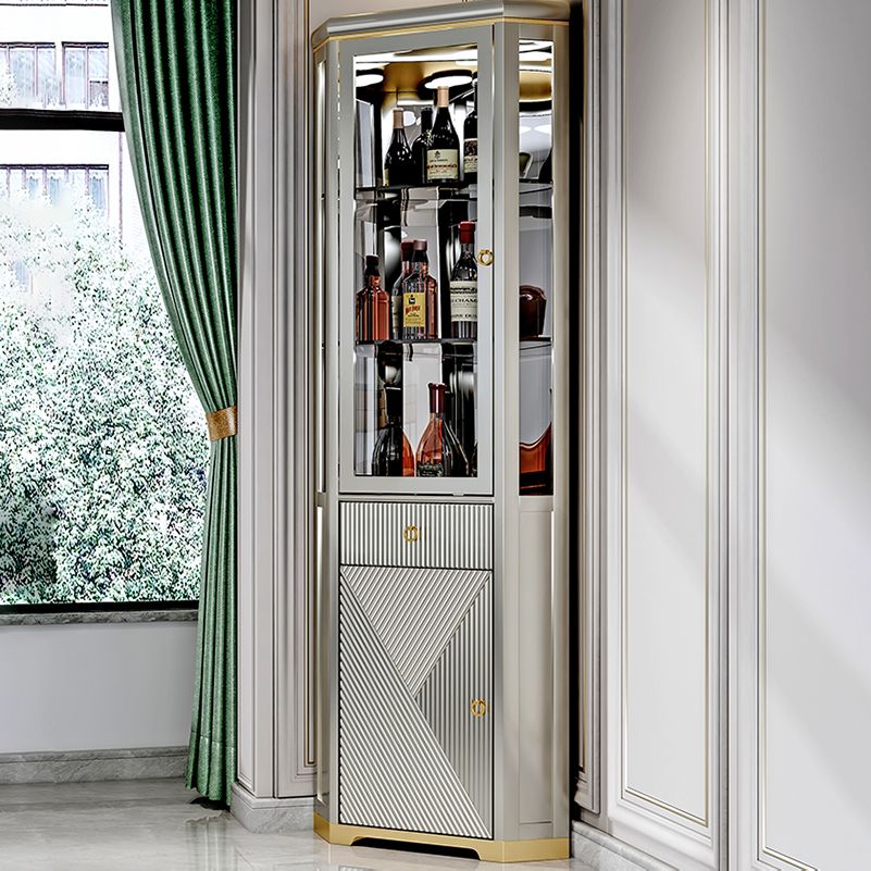 Contemporary Oak Display Stand Corner Unit Curio Cabinet with Doors