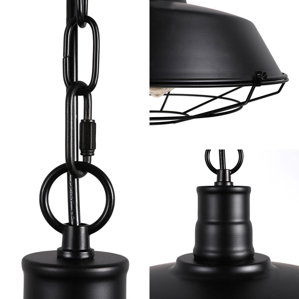 Farmhouse Stylish Barn Ceiling Light Fixture with Cage Shade 1 Bulb Metallic Pendant Lamp in Black, 10"/14"/18" Diameter