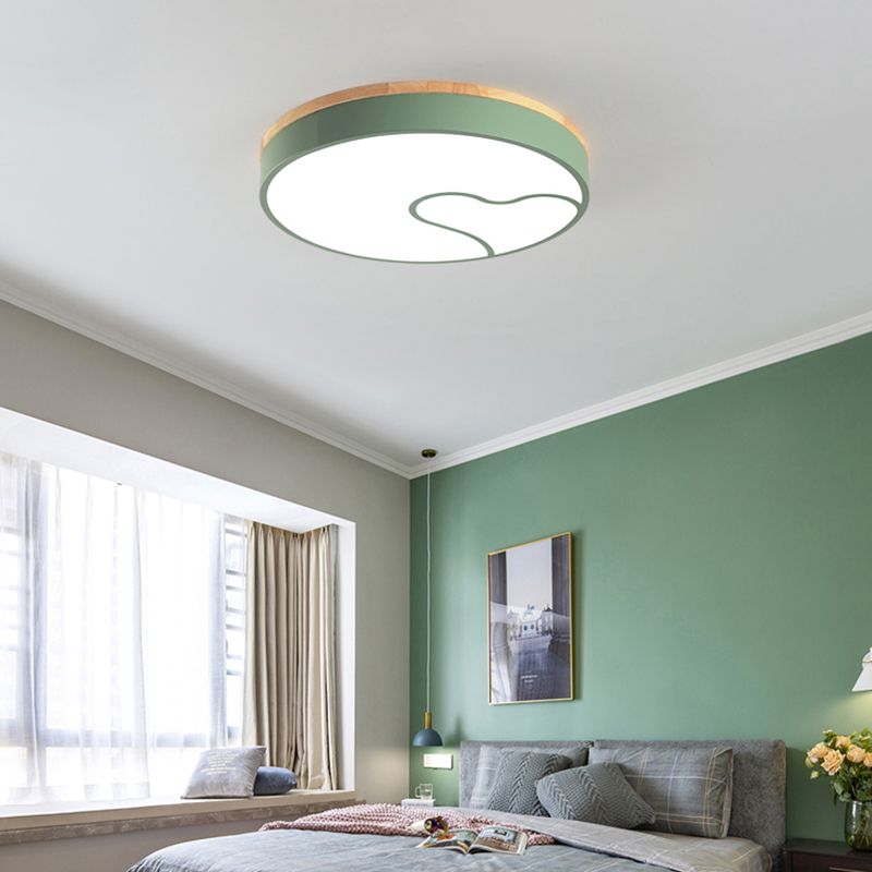 Led Nordic Flush Light met Metal Round Shade Groen/Grijs/Wit Plafond Flush Lamp in Warm/Wit
