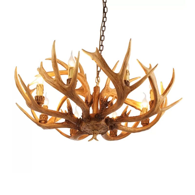 Antler Restaurant Chandelier Country Resin 6/8 Bulbes Brown Finish Tending luminaire