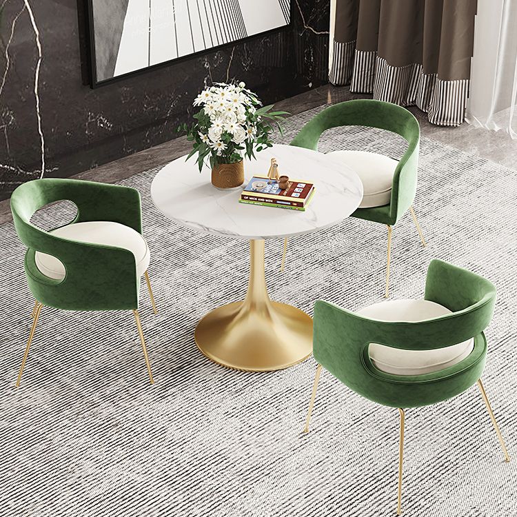 Round Tulip Base Glam Dining Table White Fixed Table of Sintered Stone