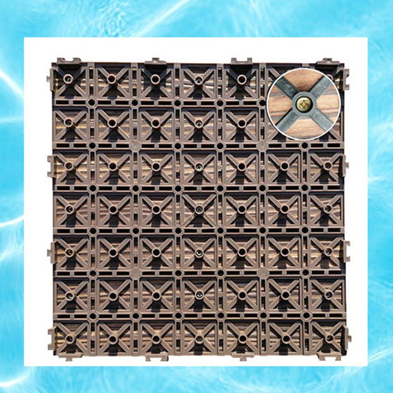 Yellow 6-Slat Square Wood Flooring Tiles Snap Fit Installation Floor Board Tiles