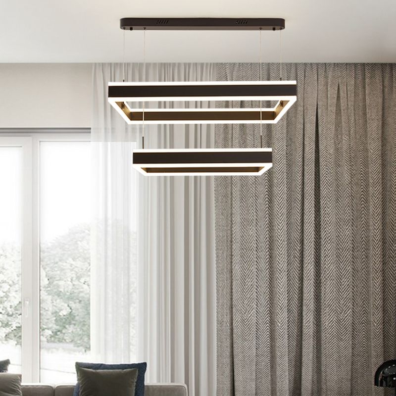 Square LED Chandelier Modern 2-Layer Hanging Pendant Lights with White Acrylic Shade