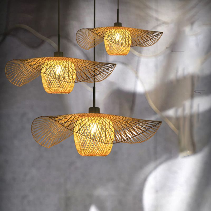 Bamboo Handwoven Suspension Lighting Minimalist 1 Head Wood Pendant Ceiling Light for Restaurant