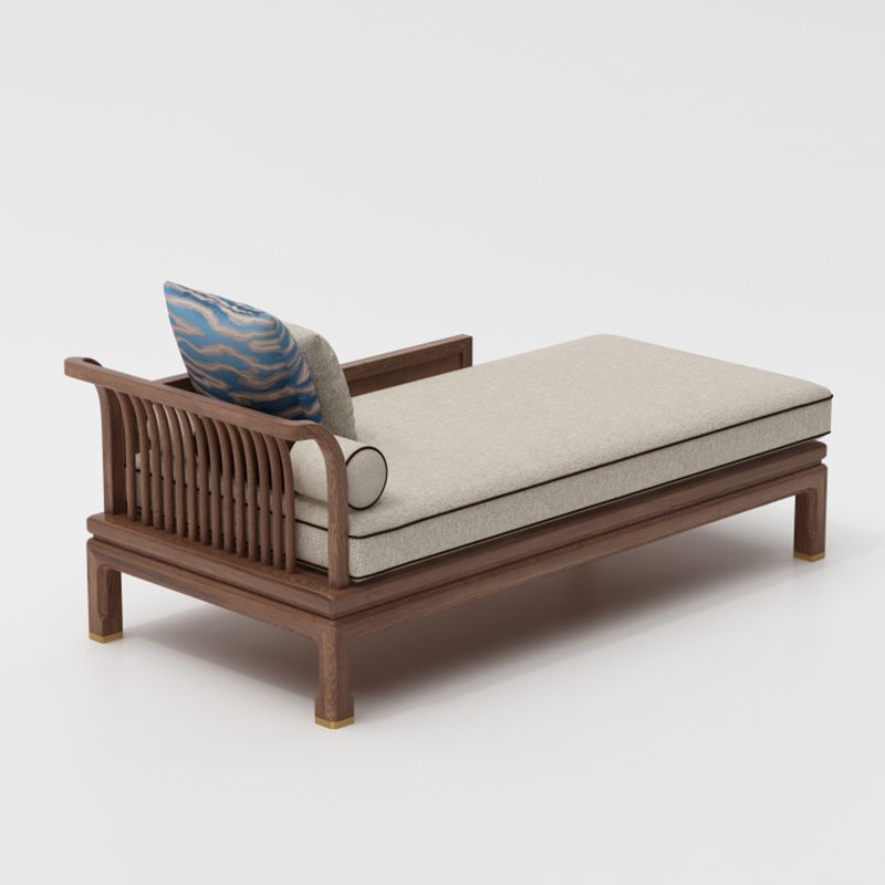 Farmhouse Wood Cushioned Chaise Lounge Ash and Walnut Left-Arm Floor Chair with Pillow