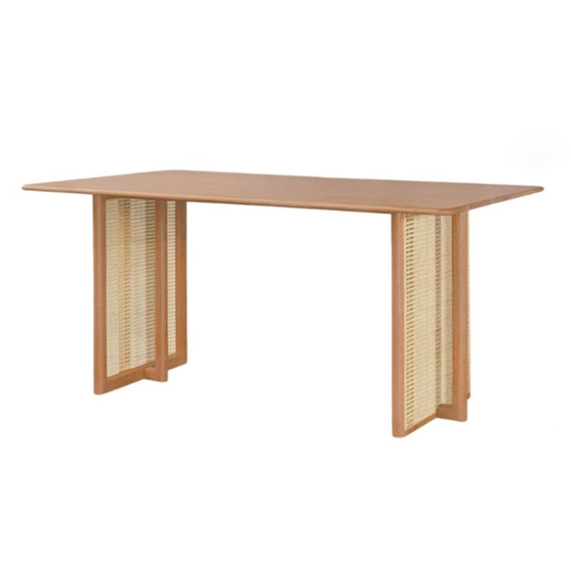 Rechthoek bruine eettafel vaste houten eettafel met dubbele voetstukbasis
