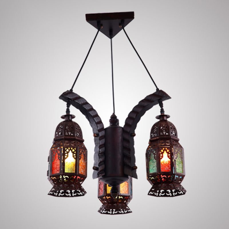 Black 3-Light Hanging Chandelier Arab Metal Lantern Suspension Lamp for Living Room