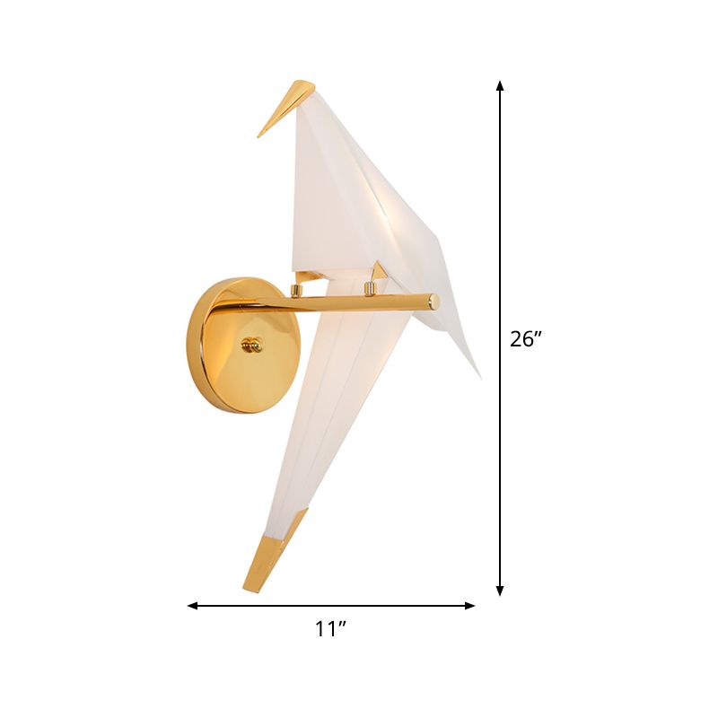Origami Bird LED Wall Light Fixture Designer Acrylic Bedroom Sconce Lighting in Gold, Warm/White Light