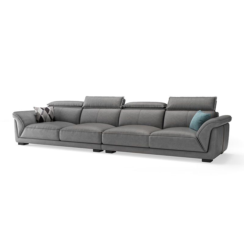 Gray Faux Leather Sofa & Chaise Modern Biscuit Back Sofa - 33.46" H
