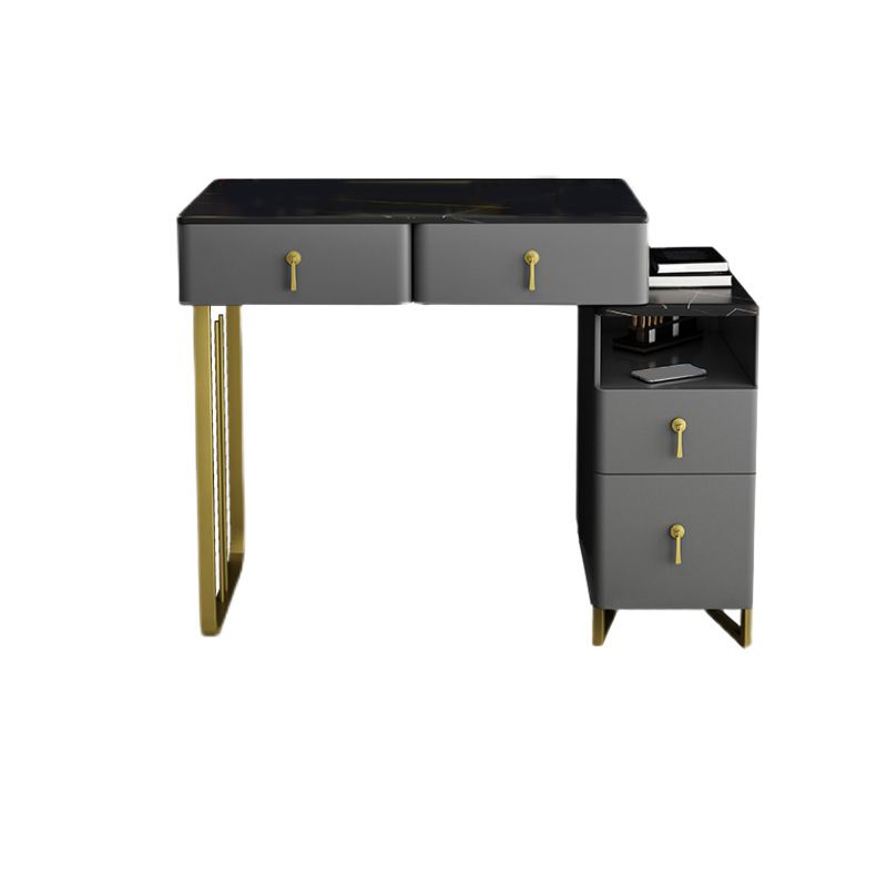 Gray Dressing Table Genuine Leather Vanity Table with Storage Drawers