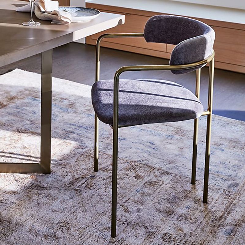 Luxurious Upholstered Arm Chair Open Back Side Velvet Chair with Metal Base