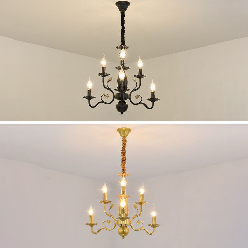 Curved Arm Metal Chandelier Light Fixtures Traditional Living Room Suspended Lighting Fixture