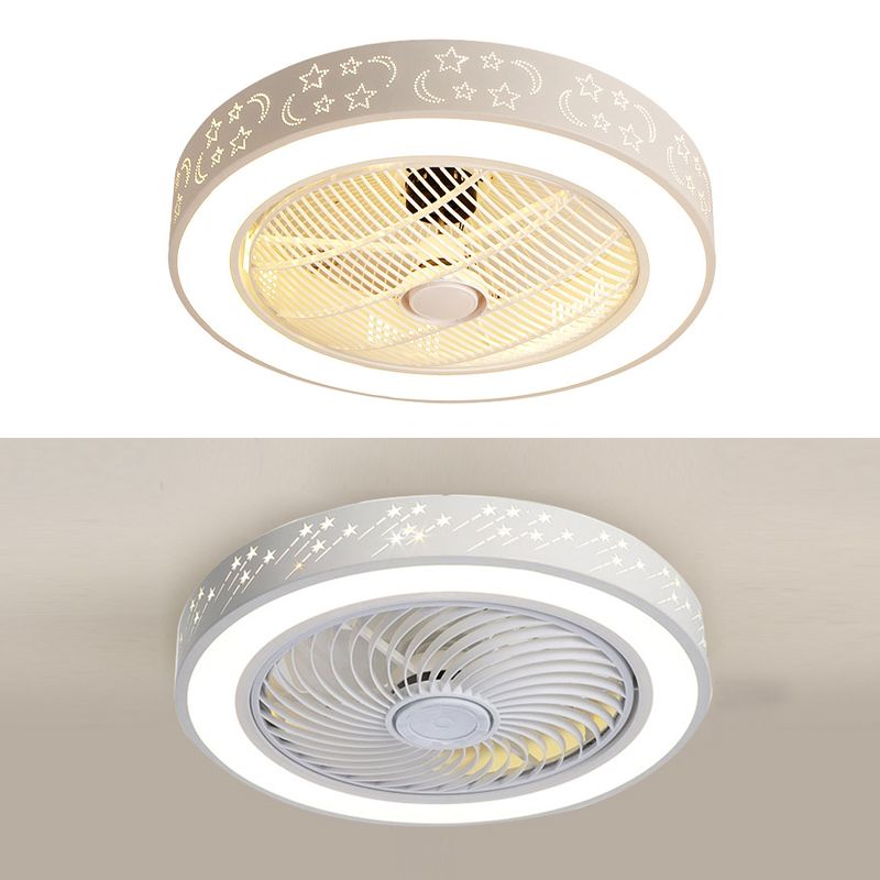 Weiße trommelförmige Lüfterlampe Nordic LED Metal Semi Flush Leuchte für Schlafzimmer