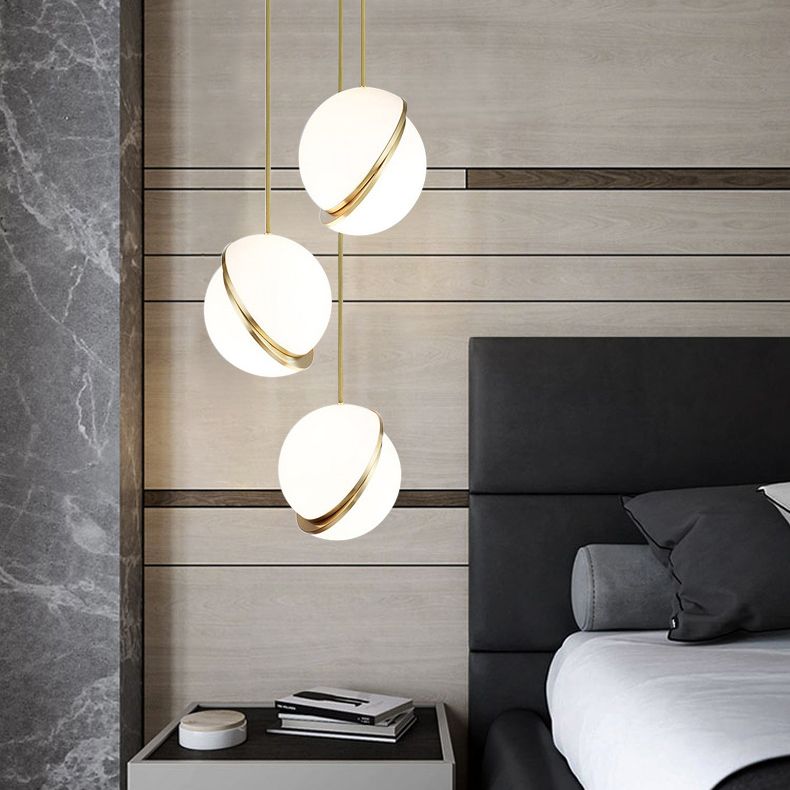 Gold 1 Light Pendant Light Modern Spherical Acrylic Shade Hanging Lamp for Bedroom