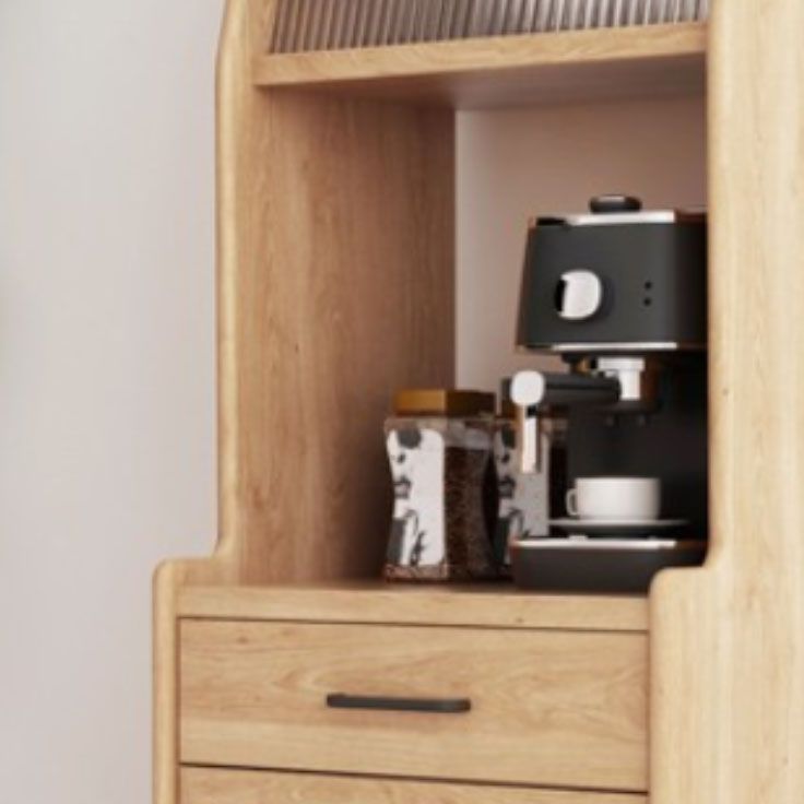 Ultra Modern Pine Dining Hutch Glass Doors Storage Cabinet for Dining Room