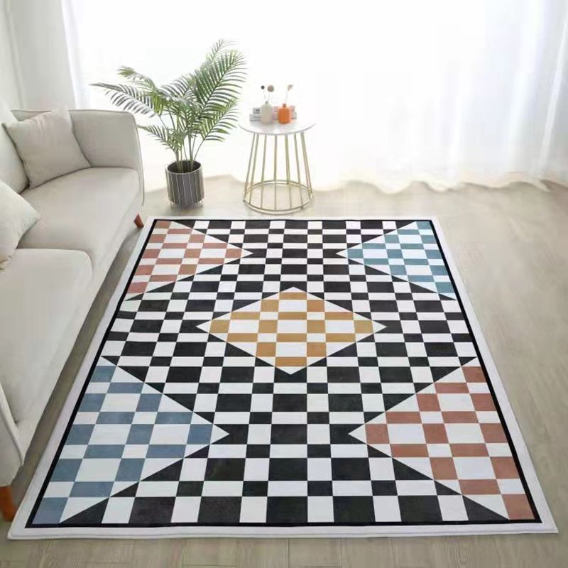 Sapphire Modern Rug Polyester Check Pattern Rug Washable Rug for Living Room