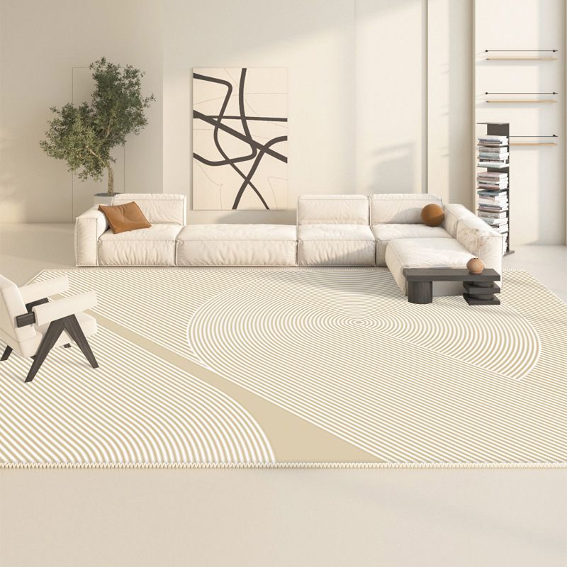 Polyster Rectangle Area Rug Living Room Banded Pattern Non-Slip Backing Modern