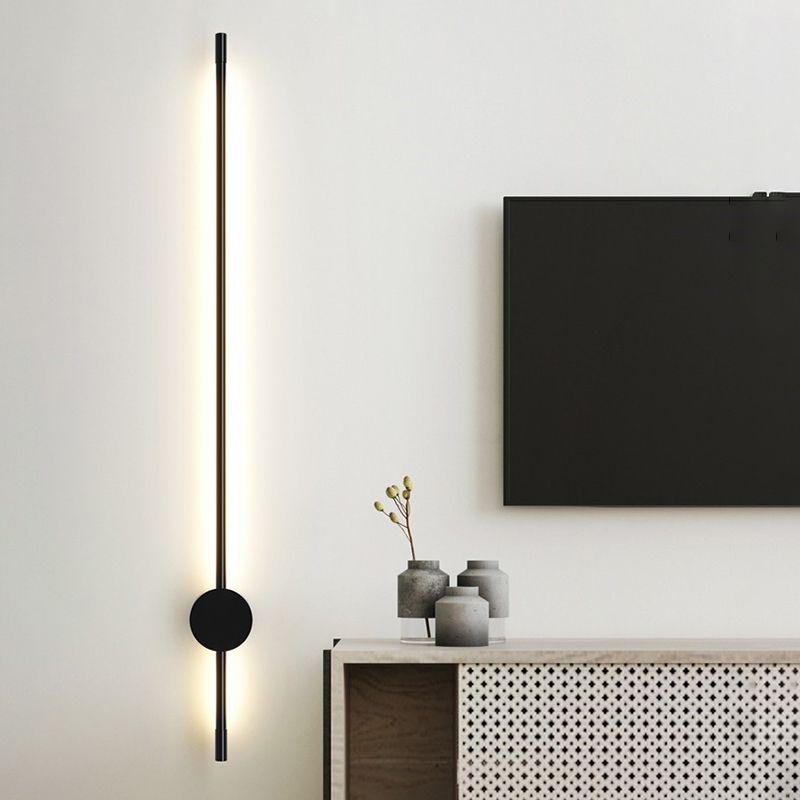 1 Light Linear Wall Mounted Lamps Modern Style Metal Wall Lighting Ideas in Black