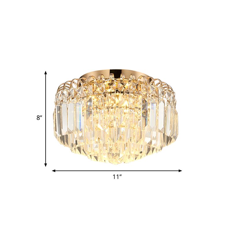 16 "/19.5" Breite Kristall Prisma Flush Montage Beleuchtung mit runden Schatten moderne LED Deckenbefestigung in Brass