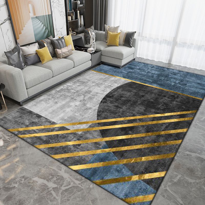 Grey Modern Rug Geometric Pattern Polyester Area Carpet Stain Resistant Rug for Living Room