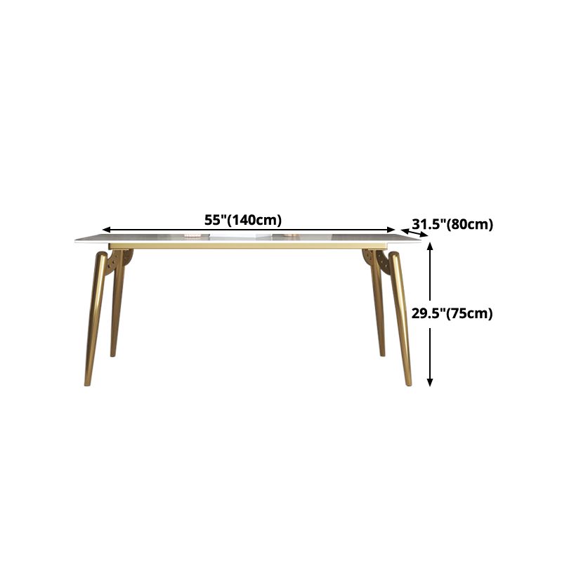 Luxury Sintered Stone Dining Table Rectangle White Table with Metal 4 Legs in Gold