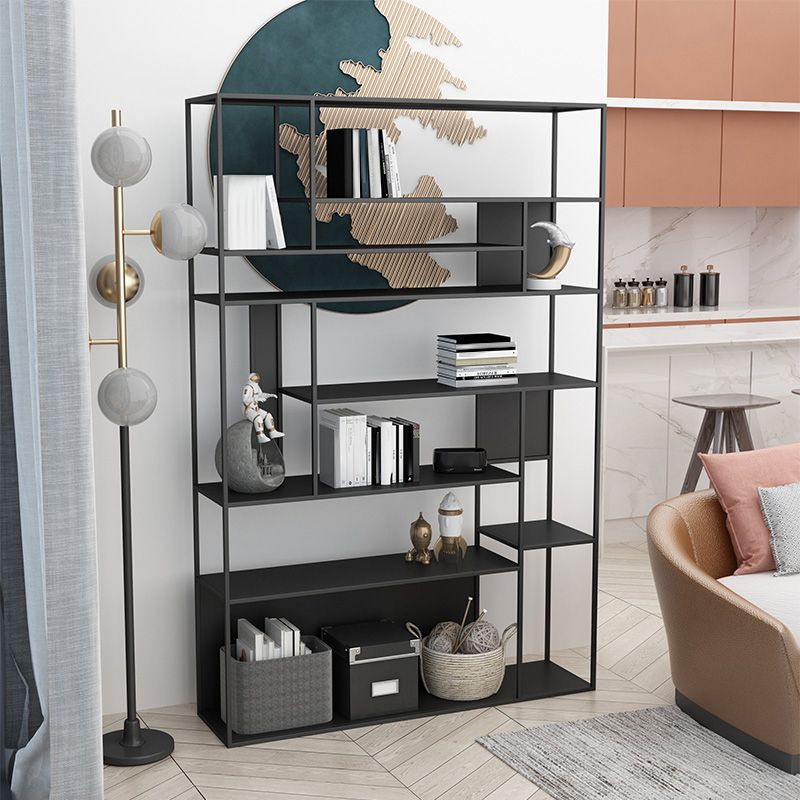 Modern Open Bookcase with Metal Rectangular Shelves for Office