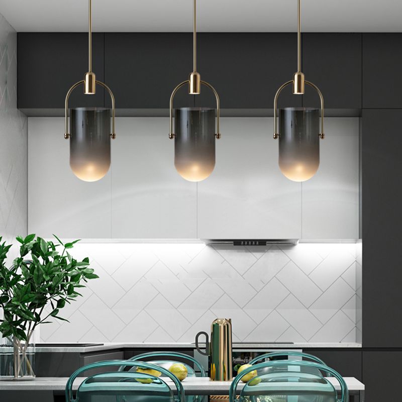 Bucket Shape Hanging Lighting Modern Style Glass 1 Light Pendant Lamp for Restaurant