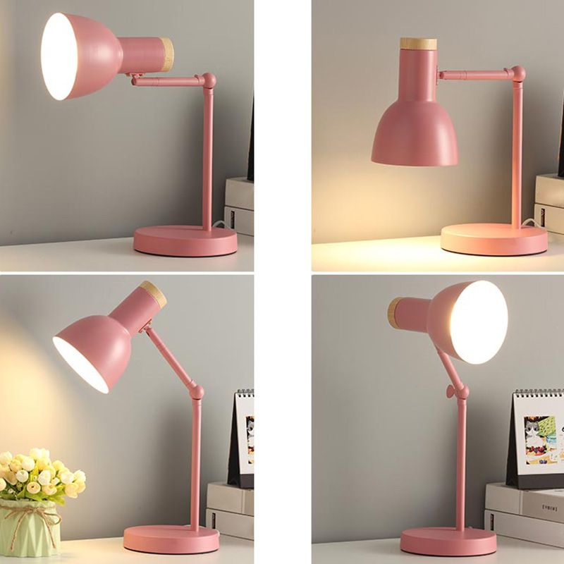 Swing Arm Table Light Macaron Iron 1 Bulb Kids Bedroom Night Lamp with Bell Shade