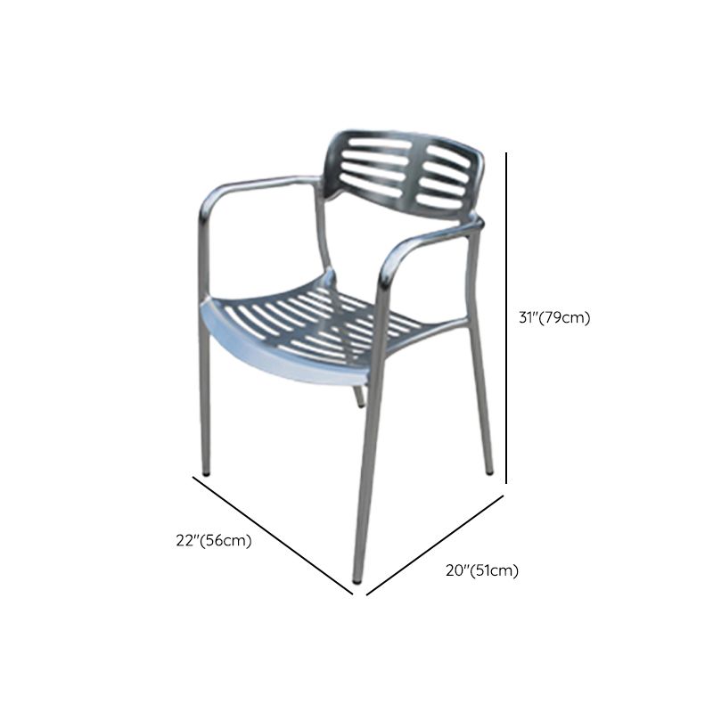 Silver Patio Dining Side Chair Aluminum Outdoor Bistro Chairs with Arm