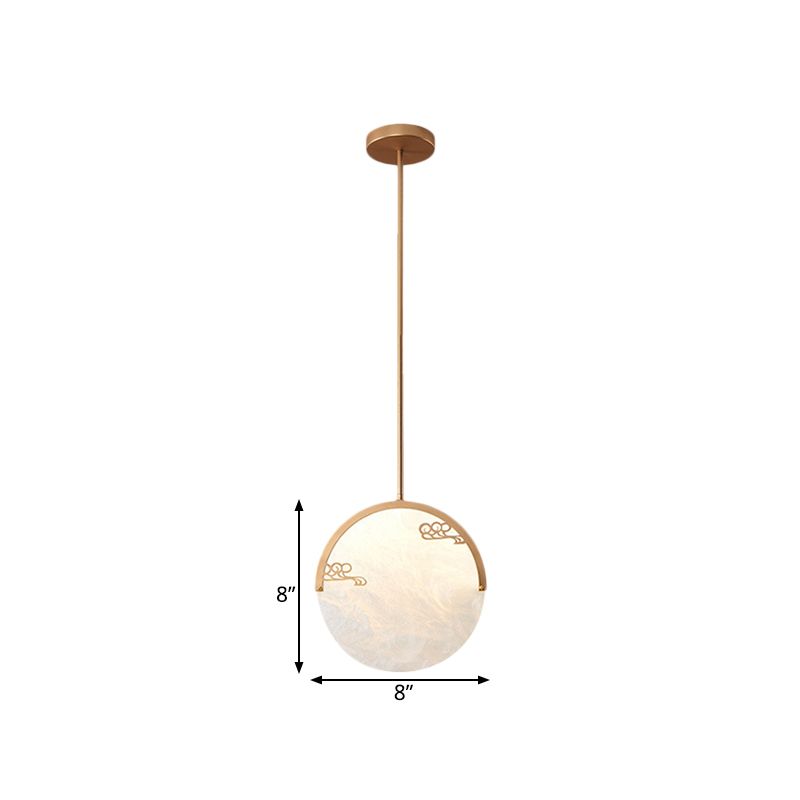 8"/12" Wide 1 Light Round Drop Pendant Traditional Black/Gold Acrylic Down Lighting for Corridor