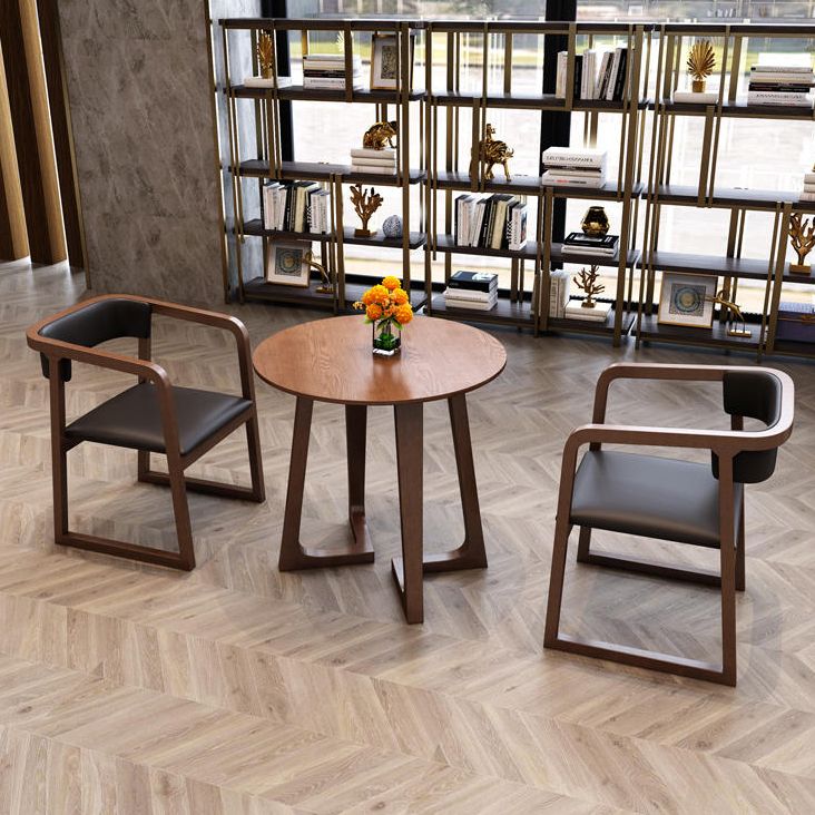 Solid Wood Brown Tone Dining Table Modern Double Pedestal Table for Dining Room