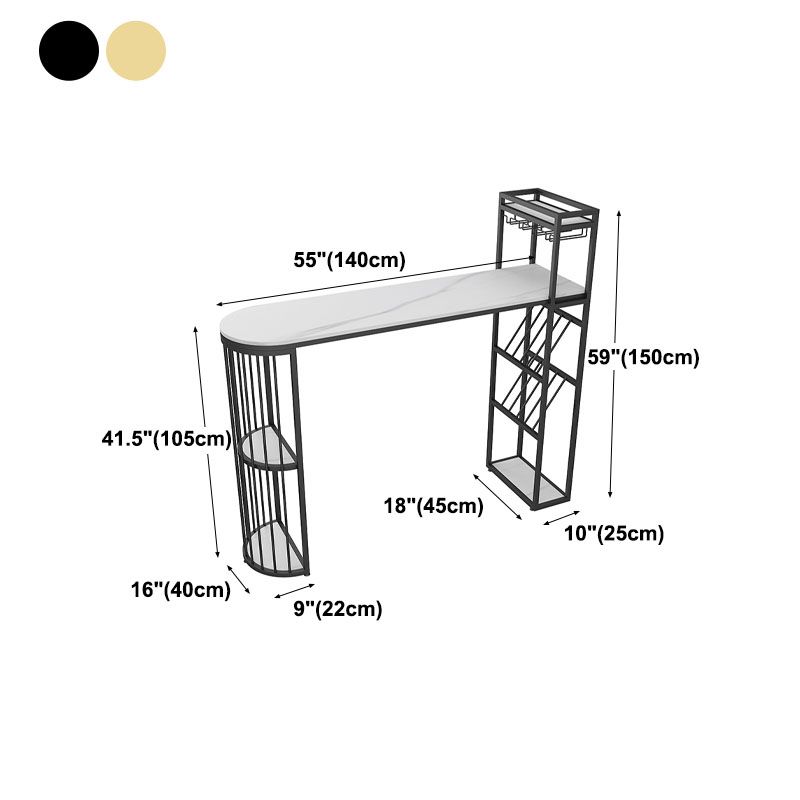Glam Stone Indoor Bar Dining Table Iron Double Pedestal Bistro Table with Shelve