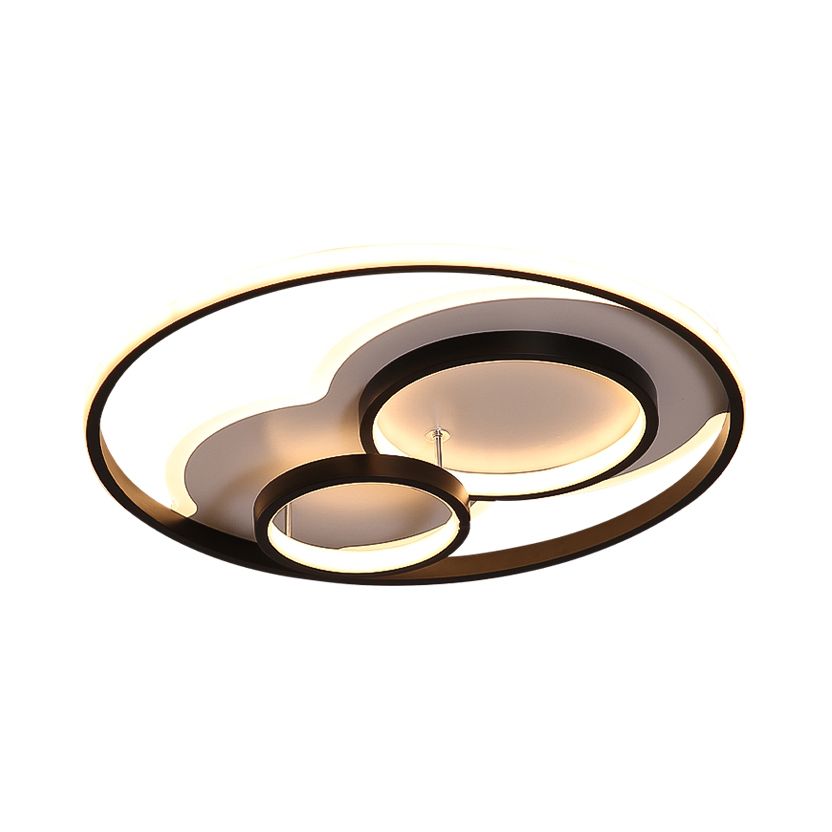 Black/White 3 Ring Close to Ceiling Lamp Modern LED Metal Flush Mount Light in White/Warm Light, 16"/19.5"/23.5" Wide