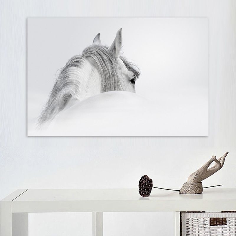 Contemporary Horse Wall Art Light-Color Textured Canvas Print for Dining Room