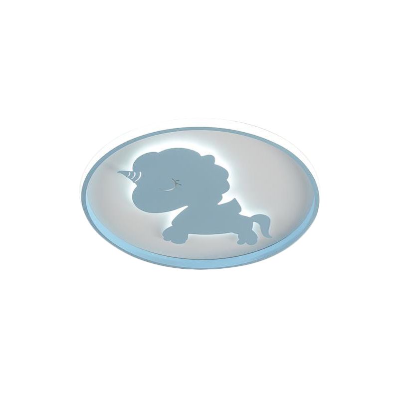 Ring-Flush-Lampe mit blau/rosa Pferd/Elefant-Design, Metall-LED-Cartoon-Deckenleuchte für Kinder