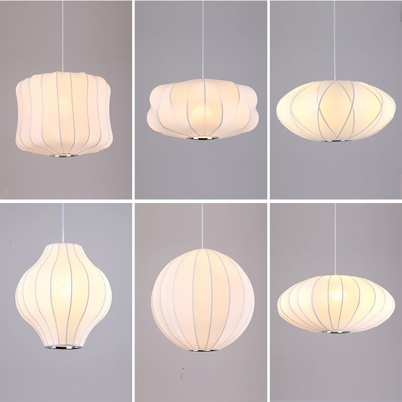 Modern Style Geometric Hanging Lights 1-Light Fabric Pendant Lamp in White