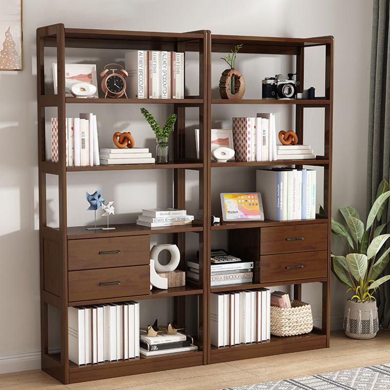 Modern Style Open Back Bookshelf Vertical Wooden Bookcase with Drawers