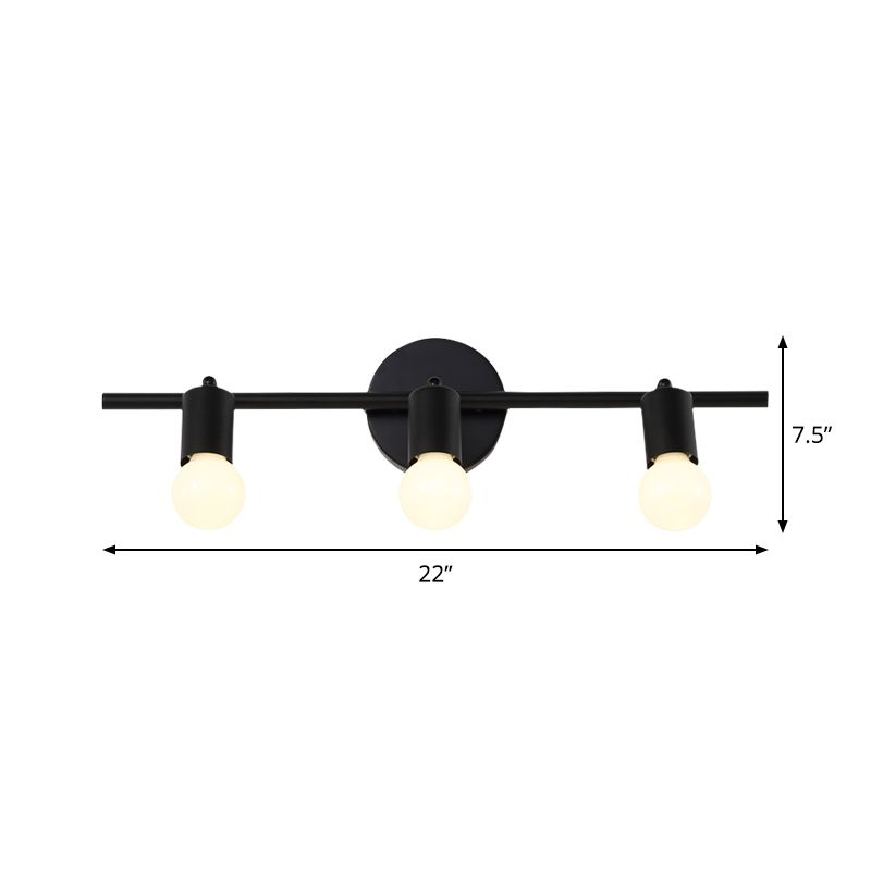 Zwart 3-arm ijdelheid lamp armatuur eigentijdse 3 koppen metalen wandgemonteerde verlichting met kale lamp