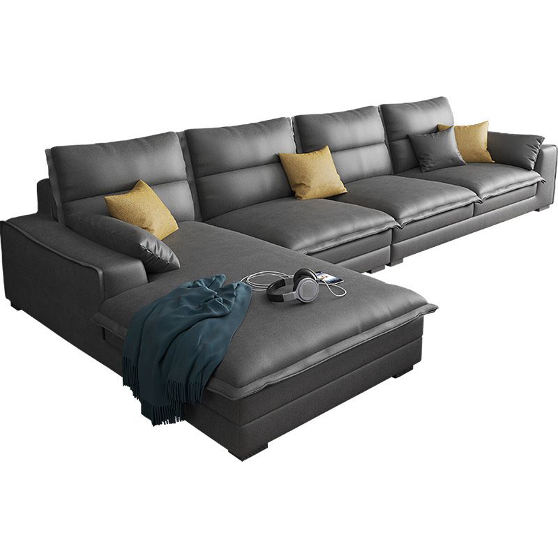 4-Seater Faux Leather Sectional with Pillows Back and Square Arms