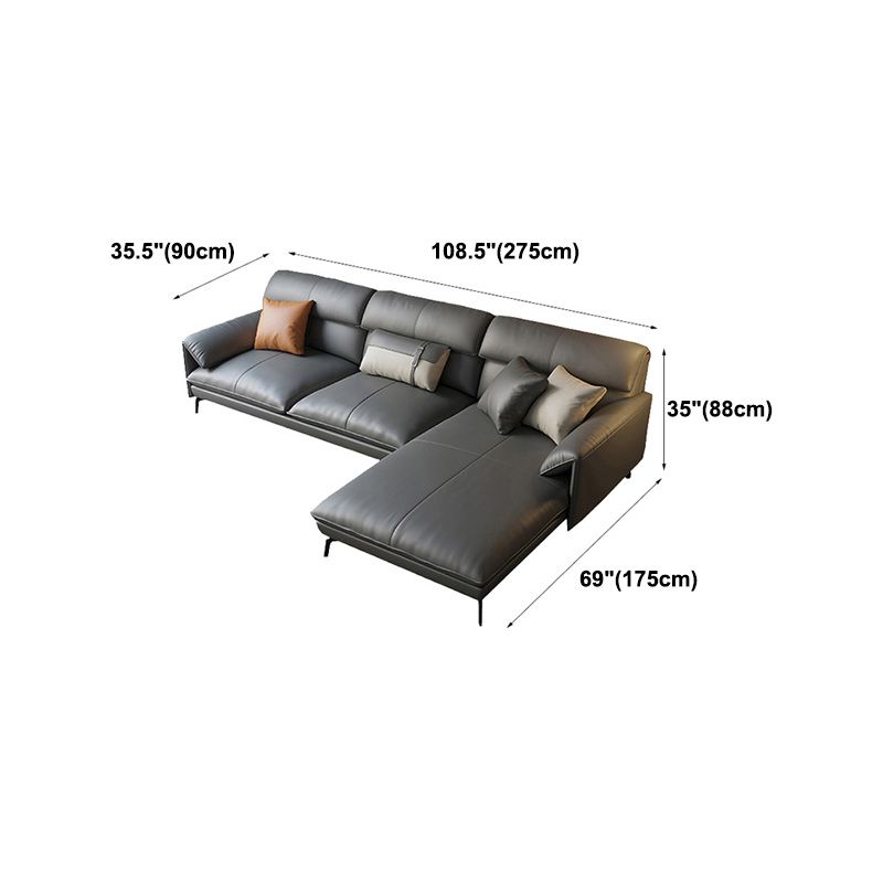 Genuine Leather Sectional Dark Gray Pillow Top Arm Sectional for Living Room