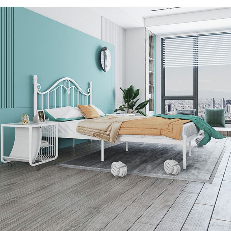 45" Tall Glam Standard Bed Metal Open-Frame Bed with Arched Headboard