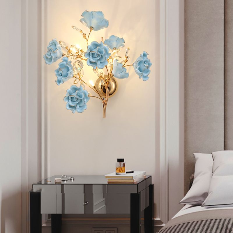 Crystal Flower Shape Wall Light Modern Multi Lights Wall Light Sconce