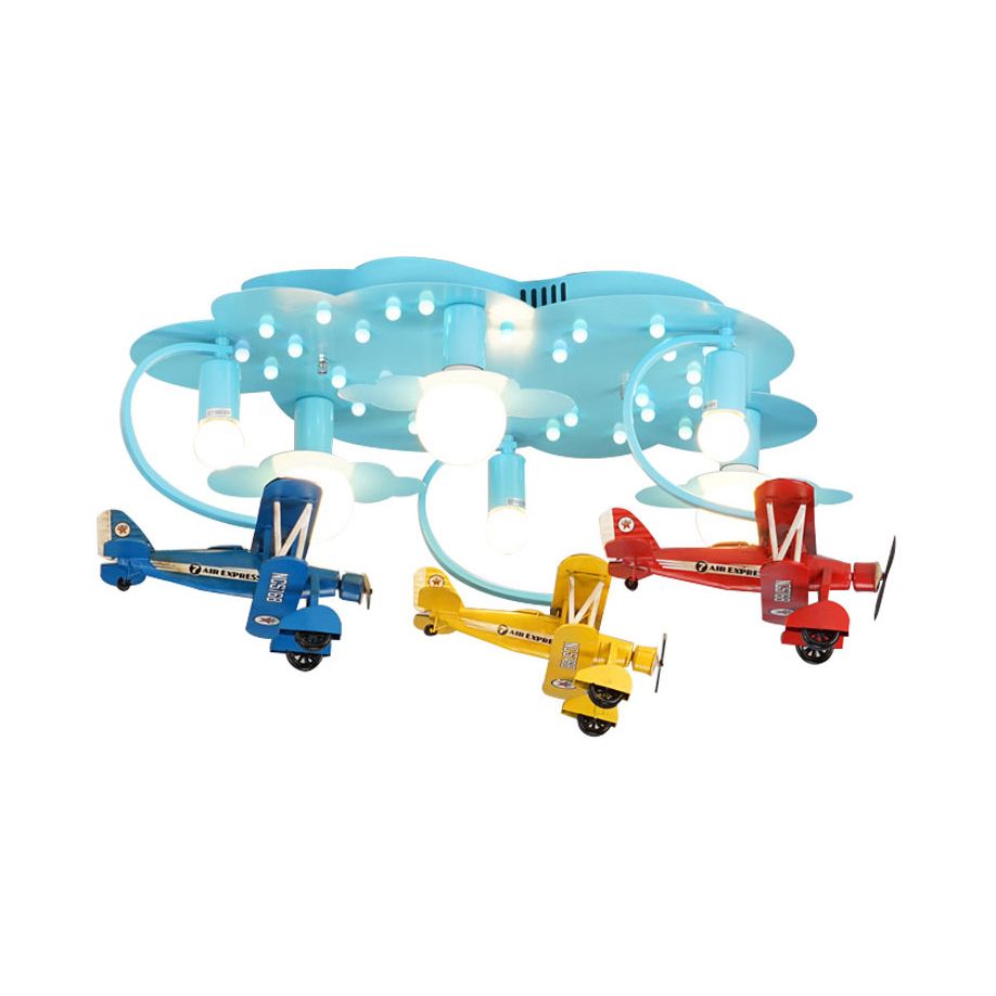 Kid Bedroom Fighter Plane Ceiling Light Fixture Metal Modern Flush Mount Ceiling Light