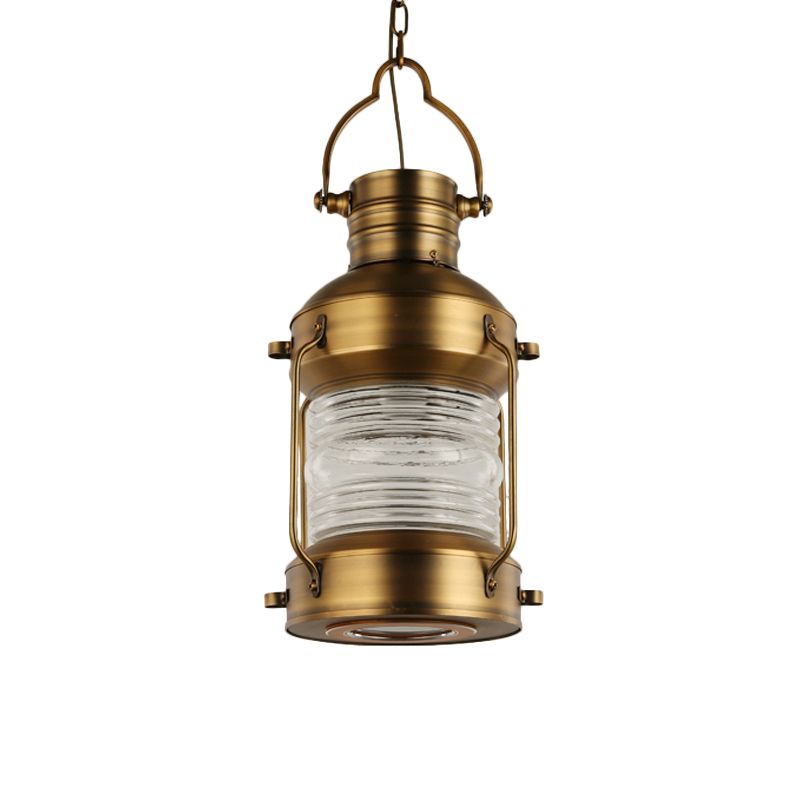 Lantern Cafe Hanging Light Kit Industrial Iron 1 Bulb Gold Suspension Pendant with Clear Glass Shade