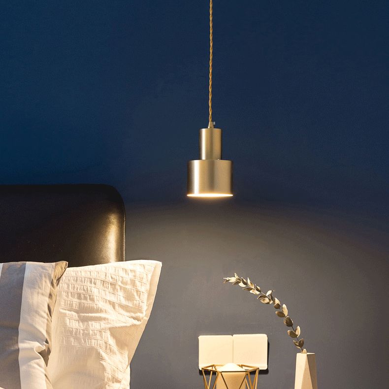 Gold Cylindroid Pendant Light in Modern Creative Style Copper Indoor Hanging Lamp