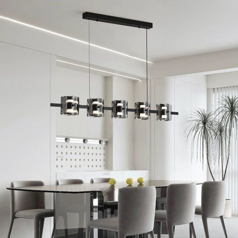 Contemporary Black Hanging Pendant Lights with Glass Shade for Dining Room