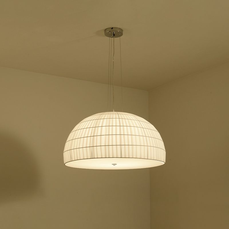 Fabric Dome Hanging Ceiling Light Modern 4 Lights White Chandelier Light Fixture