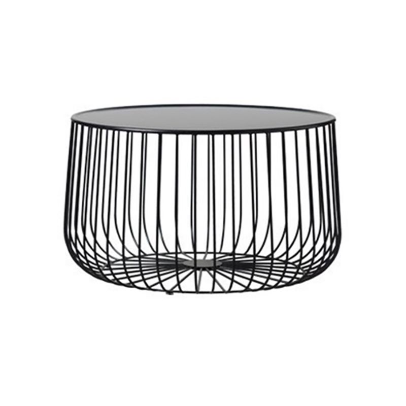 Mid-century Modern Round Iron Coffee Table, Brass/Black Frame Cocktail Table with Storage