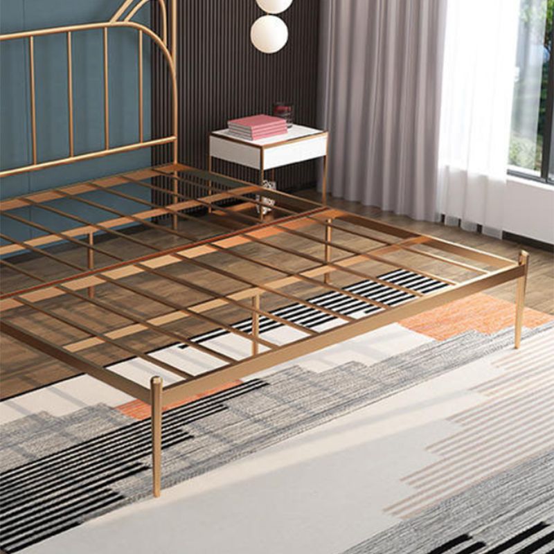 84.65 inch Wide Contemporary Bed Frame Metai Gold Slat Bed with Headboard